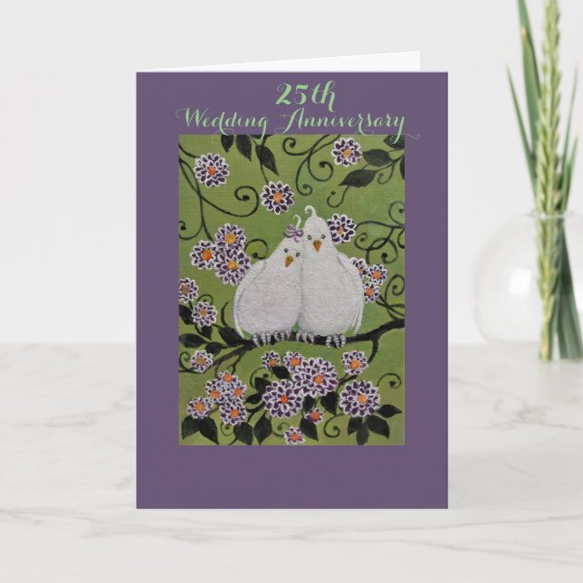 Liebesvögel/ 25. Hochzeitstag Karte (Vorderseite)