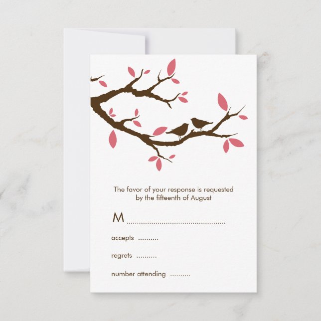 Liebesvögel auf Bäume Hochzeit RSVP Karte (Vorderseite)