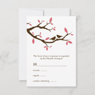Liebesvögel auf Bäume Hochzeit RSVP Karte