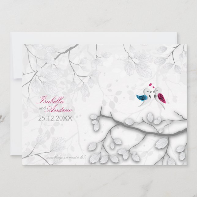 Liebesvögel auf magische weiße Hochzeit Einladung (Vorderseite)
