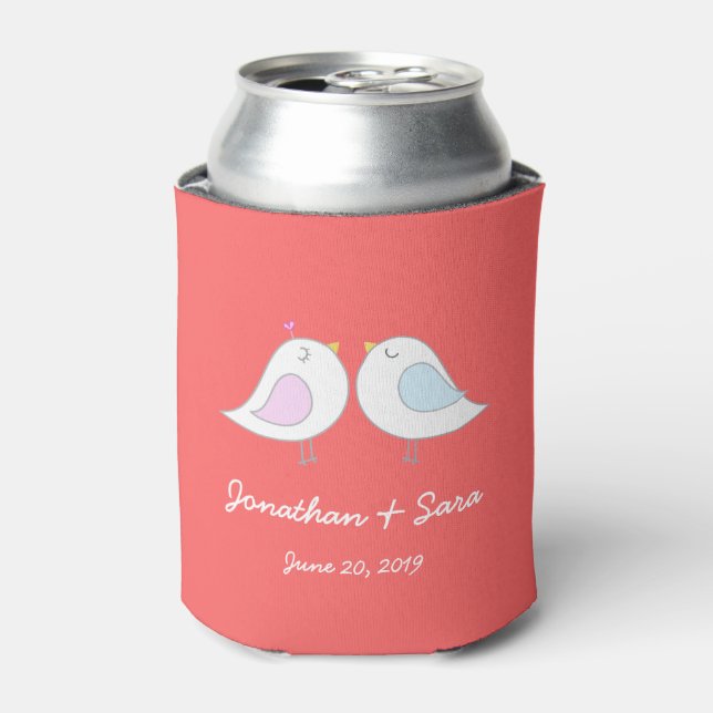 Liebesvögel auf Rosa, Hochzeit Dosenkühler (Kanne Vorderseite)