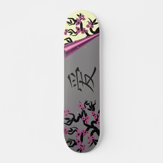Liebesvögel auf Sakura-Baum und das Symbol der chi Skateboard (Vorne)