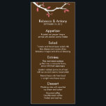 Liebesvögel auf Tree Wedding Menu Cards Menükarte<br><div class="desc">Hochzeitsfeiern im Frühling oder in der Natur mit zwei braunen Silhouetten,  die auf einem Baumgarten mit pfirsichfarbenen oder rosa Blätter auf einem wunderschönen aquablauen Hintergrund stehen. Besuchen Sie unseren Shop für passende Produkte. Herzverschlossen</div>