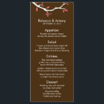 Liebesvögel auf Tree Wedding Menu Cards Menükarte<br><div class="desc">Hochzeitsfeiern im Frühling oder in der Natur mit zwei braunen Silhouetten,  die auf einem Baumgarten mit pfirsichfarbenen oder rosa Blätter auf einem wunderschönen aquablauen Hintergrund stehen. Besuchen Sie unseren Shop für passende Produkte. Herzverschlossen</div>