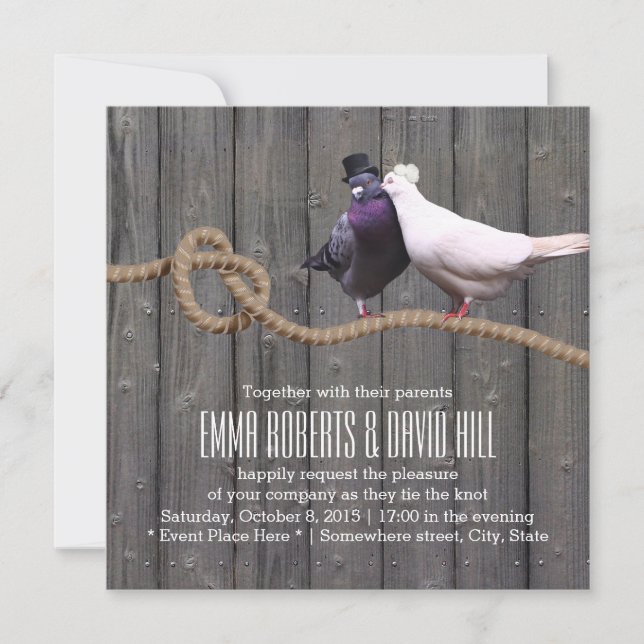 Liebesvögel binden die Kundenholz-Hochzeit Einladung (Vorderseite)