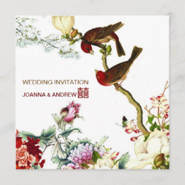 Liebesvögel Blühend Blume Chinesische Hochzeit © Einladung