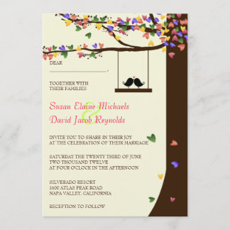 Liebesvögel Fallende Herz-Eichenbaum pro Einladung