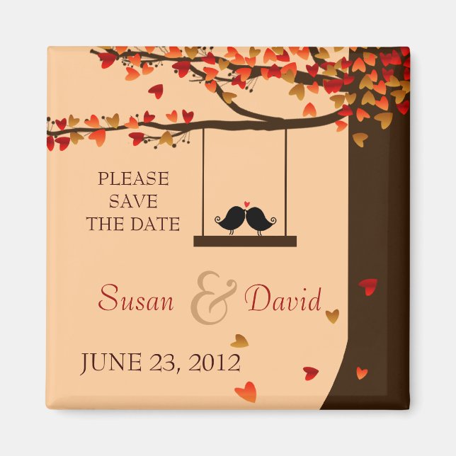 Liebesvögel Fallende Herzen Eichenbaum Gefälligkei Magnet (Vorne)