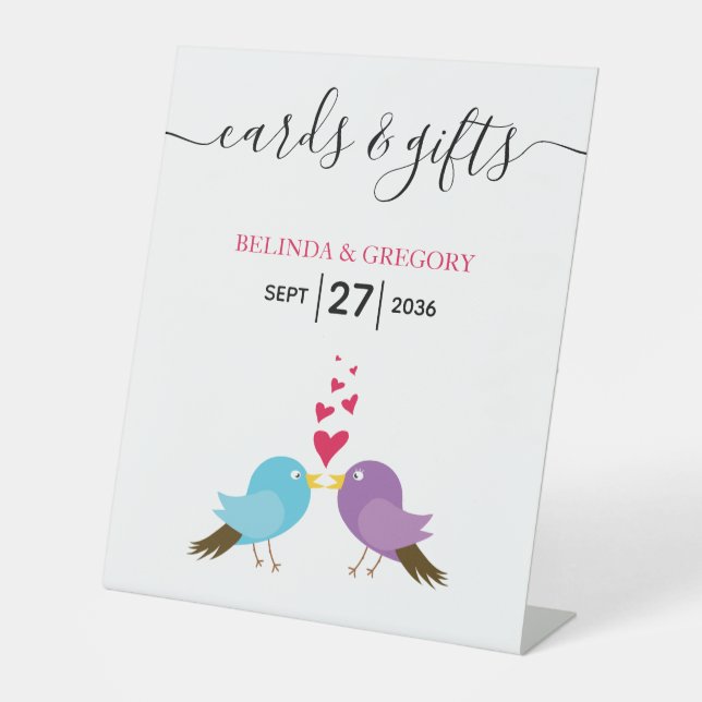Liebesvögel & Herz Hochzeitskarten & Geschenke Sockelschild (Vorderseite)