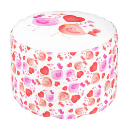 Liebesvögel Herz rosa, weißer Pouf Hocker