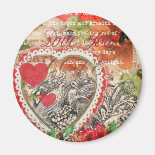 Liebesvögel Herz Rot Art Collage Magnet