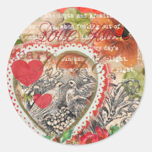Liebesvögel Herz Rot Art Collage Runder Aufkleber