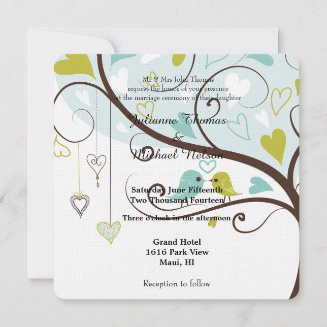 Liebesvögel Hochzeit Einladung (Vorderseite)