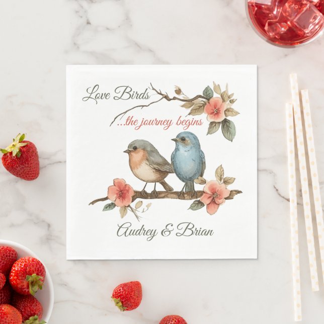 Liebesvögel Hochzeit Empfang Personalisiert Napkin Serviette (Beispiel)
