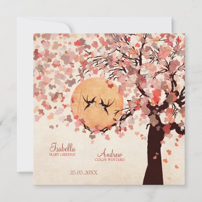 Liebesvögel - Hochzeit im Herbst Einladung (Vorderseite)