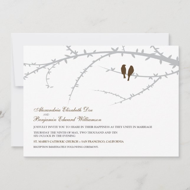 Liebesvögel Hochzeitseinladung (Schokolade) Einladung (Vorderseite)