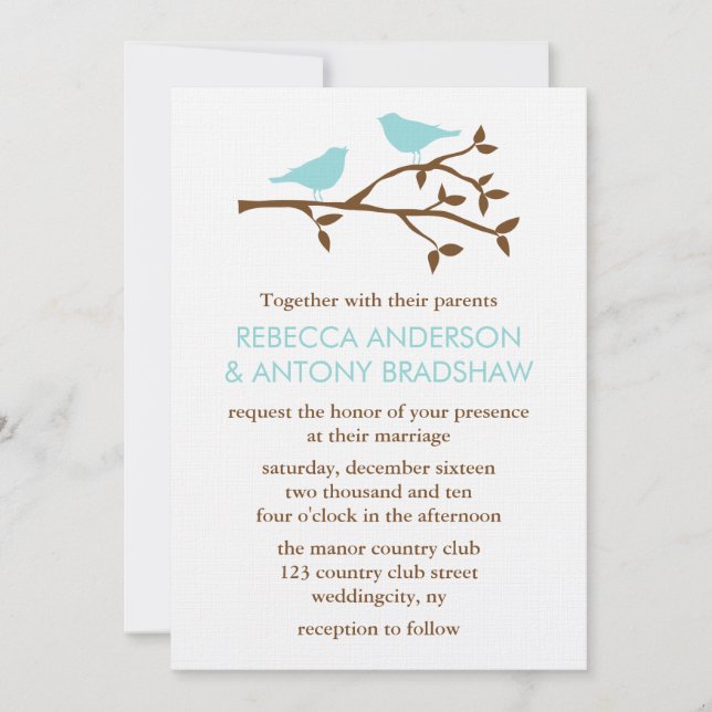 Liebesvögel Hochzeitseinladungen Einladung (Vorderseite)