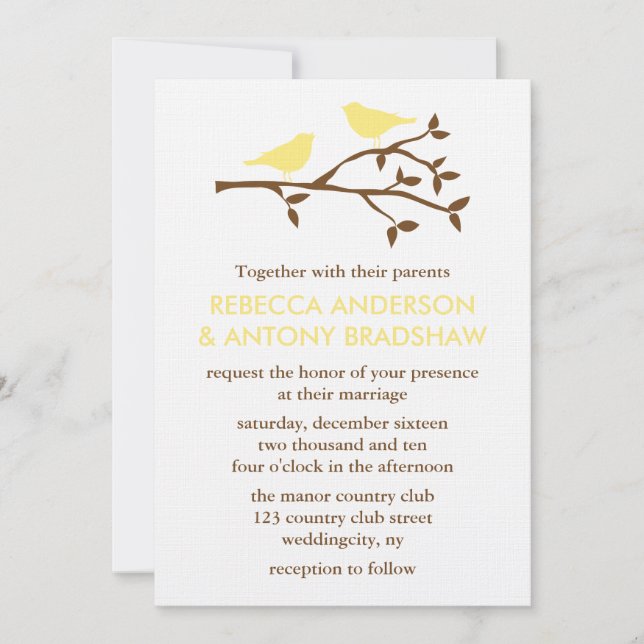 Liebesvögel Hochzeitseinladungen Einladung (Vorderseite)