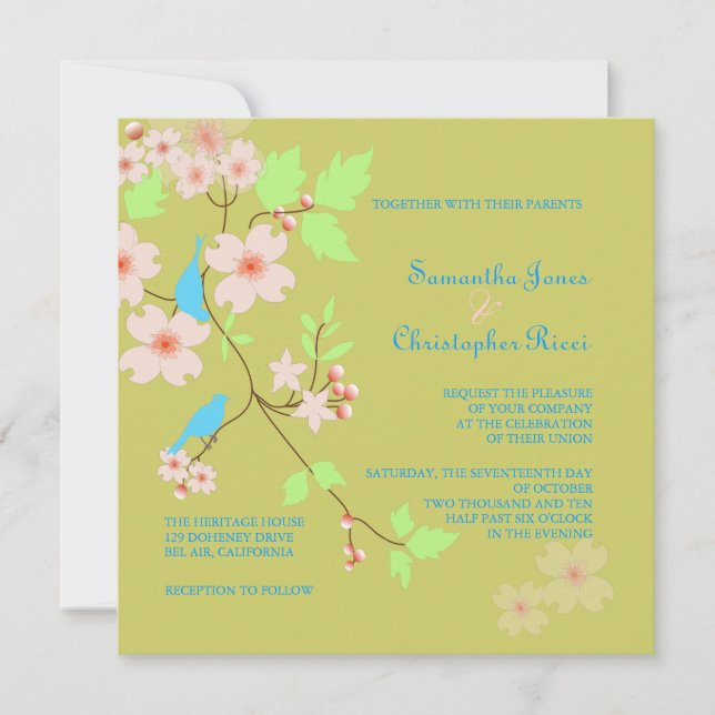 Liebesvögel Hochzeitseinladungen Einladung (Vorderseite)