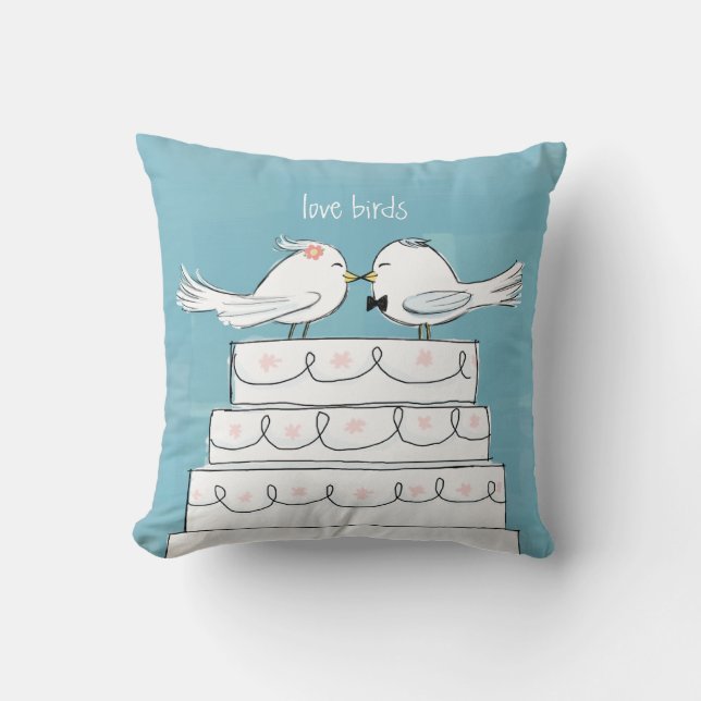 Liebesvögel Hochzeitskuchen Braut & Groom Kiss Kissen (Vorderseite)