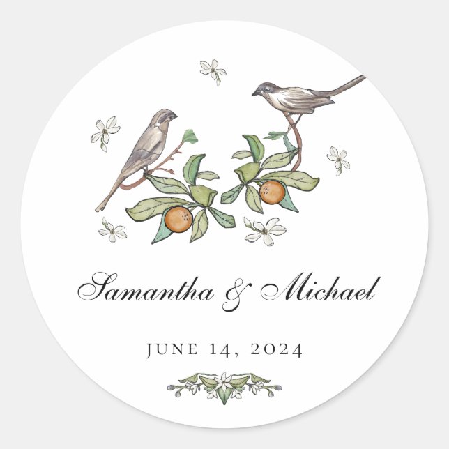 Liebesvögel Hochzeitsticker Runder Aufkleber (Vorderseite)