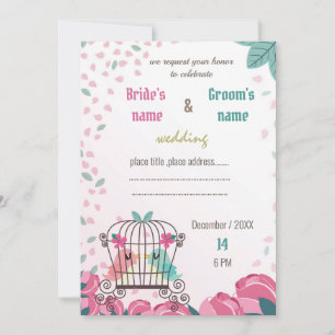 Liebesvögel im Käfig Blumen Hochzeitskarte