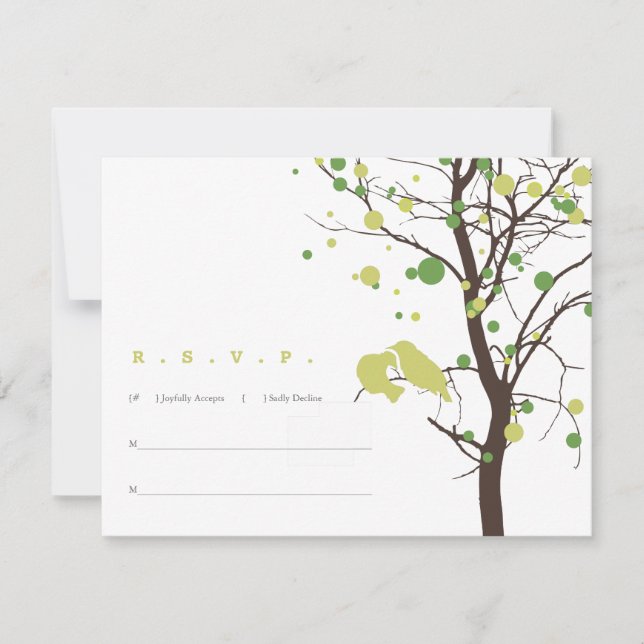 Liebesvögel in Bäumen UAWG - grün und braun RSVP Karte (Vorderseite)