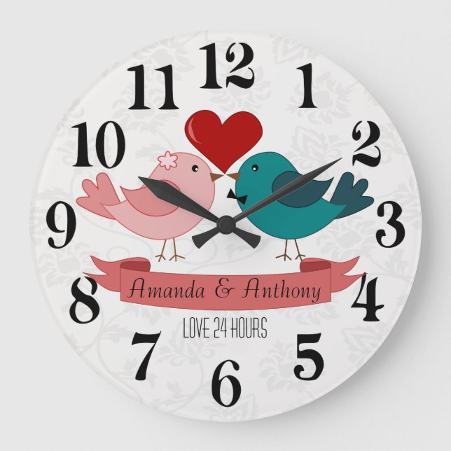 Liebesvögel, Liebe 24h. Große Wanduhr (Vorderseite)