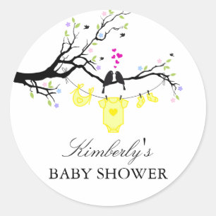 Liebesvögel   Neutrale Babyduschenaufkleber Runder Aufkleber