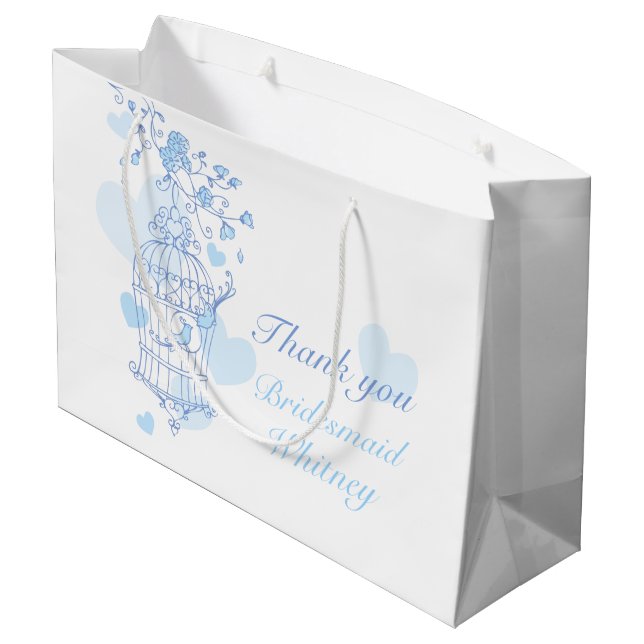 Liebesvögel öffnen Vogelkäfig Blaue Gastgeschenk H Große Geschenktüte (Rückseite Schrägansicht)
