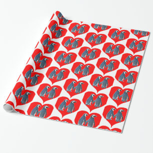Liebesvögel Penguin Paare Rote Herzen Thunder_Cove Geschenkpapier