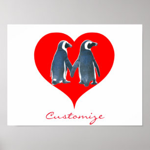 Liebesvögel Penguin Paare Rotes Herz Thunder_Cove Poster