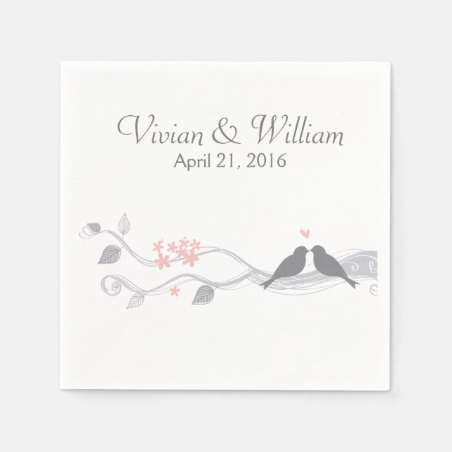 Liebesvögel Personalisierte Hochzeitspapier Napkin Serviette (Vorderseite)