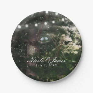Liebesvögel + Pine Tree Night Hochzeit Empfang Pappteller