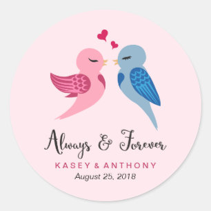 Liebesvögel - rosa und blaue Hochzeitsticker Runder Aufkleber