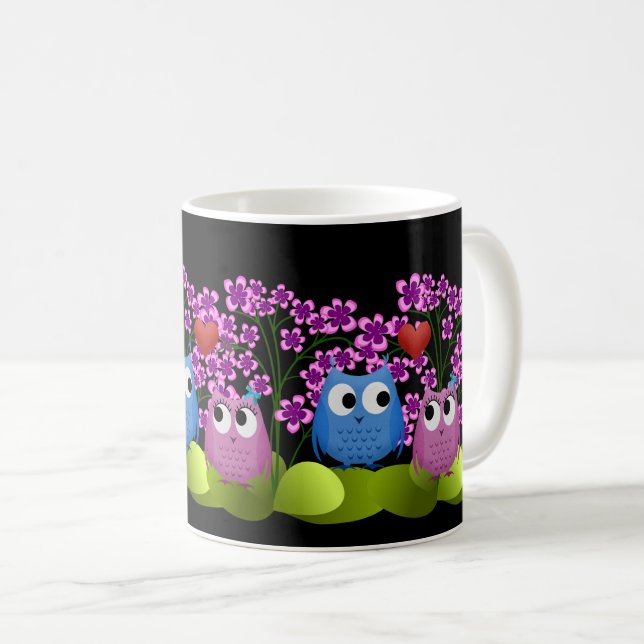 Liebesvögel Rosa und Blauer Schrei-Illustration Kaffeetasse (VorderseiteRechts)