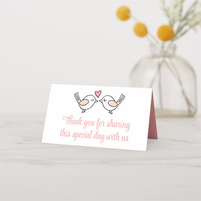 Liebesvögel Rosa weiße Lovebirds Danke Hochzeit Platzkarte (Vorderseite)