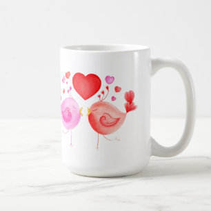 Liebesvögel rot pink Gedicht individuelle Valentin Kaffeetasse