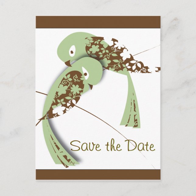 Liebesvögel, Save the Date Ankündigungspostkarte (Vorderseite)
