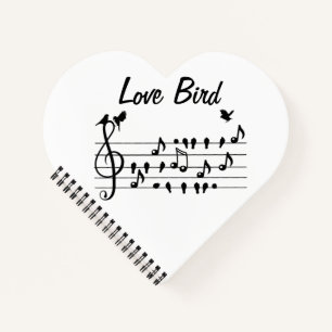Liebesvögel singen zwischen musikalischen Noten Notizbuch