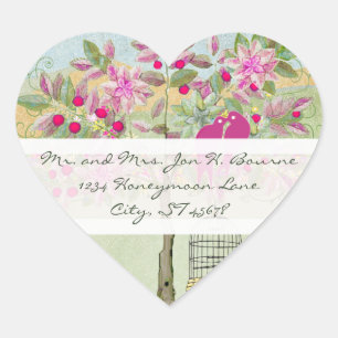 Liebesvögel sitzen auf einem Hochzeitssiegelbaum Herz-Aufkleber