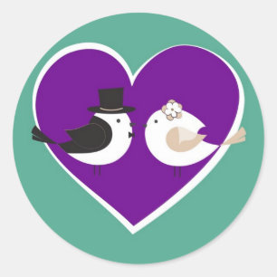 Liebesvögel Türkis/Lila Hochzeit Briefumschlag Sie Runder Aufkleber