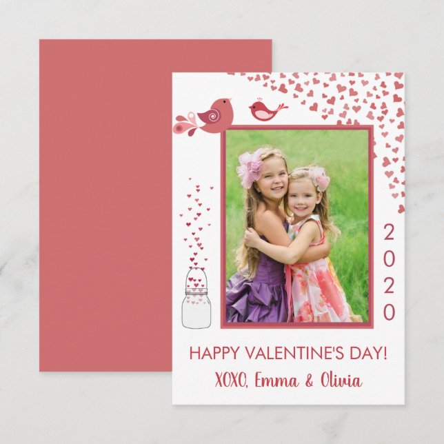Liebesvögel Valentinstag Herzkarte Einladung (Vorne/Hinten)