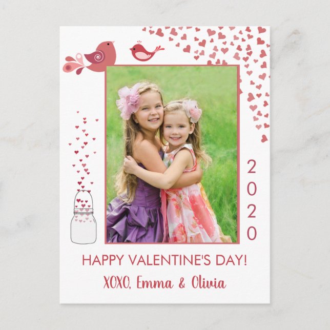 Liebesvögel Valentinstag Herzkarte Feiertagspostkarte (Vorderseite)