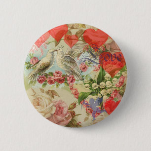 Liebesvögel Vintag antikes Herz Button