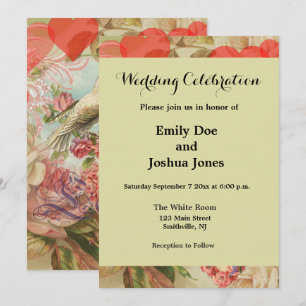 Liebesvögel Vintag antikes Herz Einladung