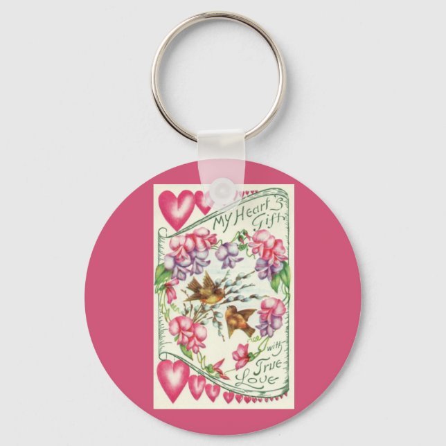 Liebesvögel Vintag Valentinstag Schlüsselanhänger (Vorderseite)