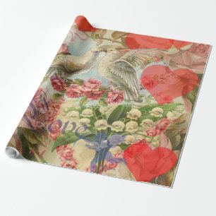 Liebesvögel Vintage Antike Herz Geschenkpapier