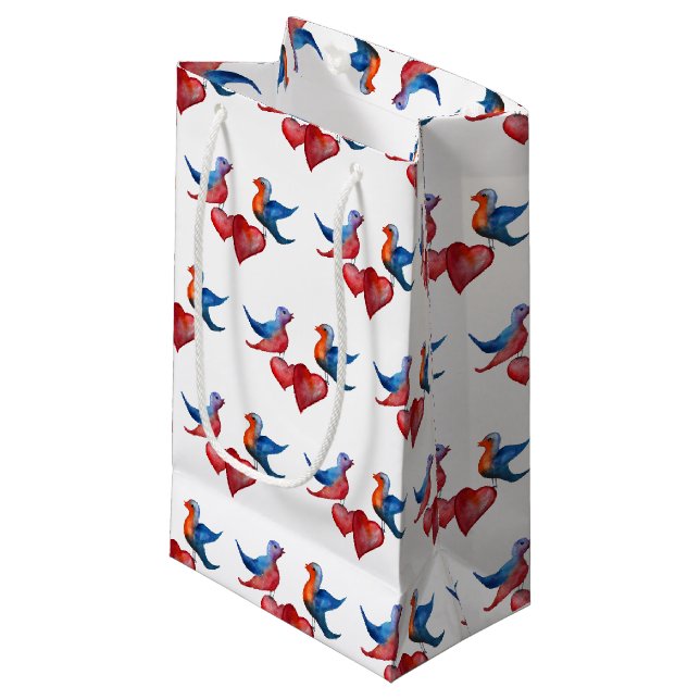 Liebesvögel, Wasserfarben Vögel Geschenktasche Kleine Geschenktüte (Vorderseite Schrägansicht)