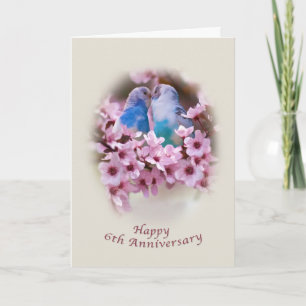 Liebeswellensittiche zum 6. Hochzeitstag Karte